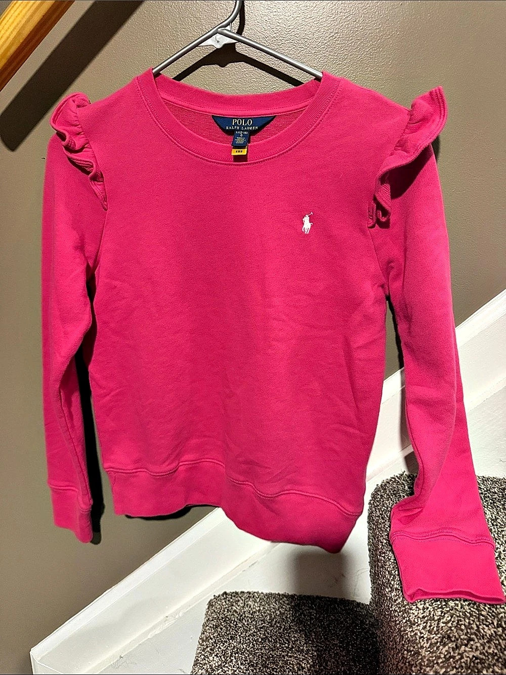 Polo Ralph Lauren Girls Ruffled French Terry Sweatshirt Pink Large